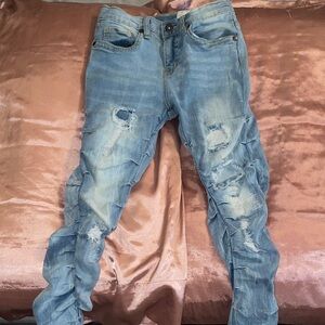 Distressed Blue Jeans